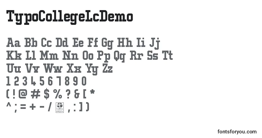 Шрифт TypoCollegeLcDemo – алфавит, цифры, специальные символы