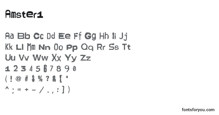 Czcionka Amster1 – alfabet, cyfry, specjalne znaki