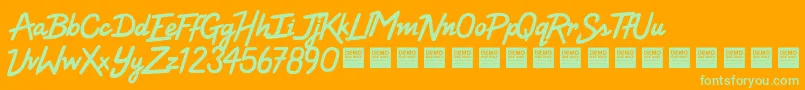 Weitere Informationen zur HighVoltageDemo-Schriftart HighVoltageDemo-Schriftart – Grüne Schriften auf orangefarbenem Hintergrund