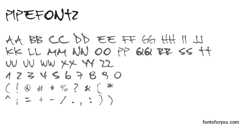 Czcionka Pipefont2 – alfabet, cyfry, specjalne znaki