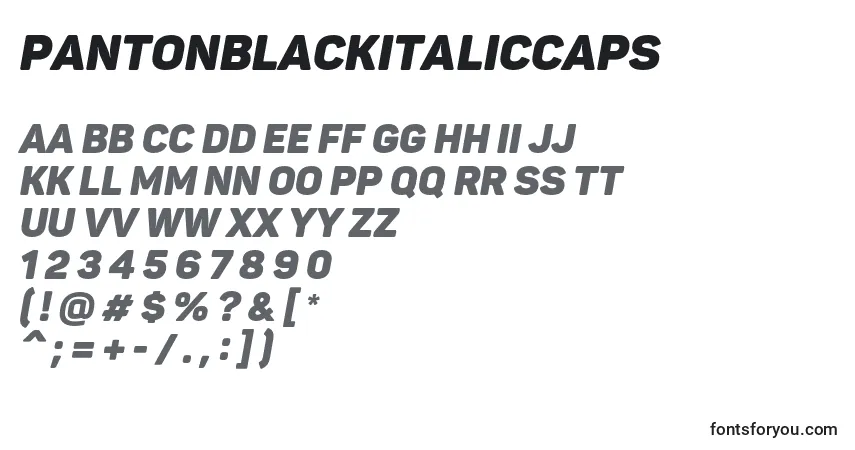 A fonte PantonBlackitaliccaps – alfabeto, números, caracteres especiais
