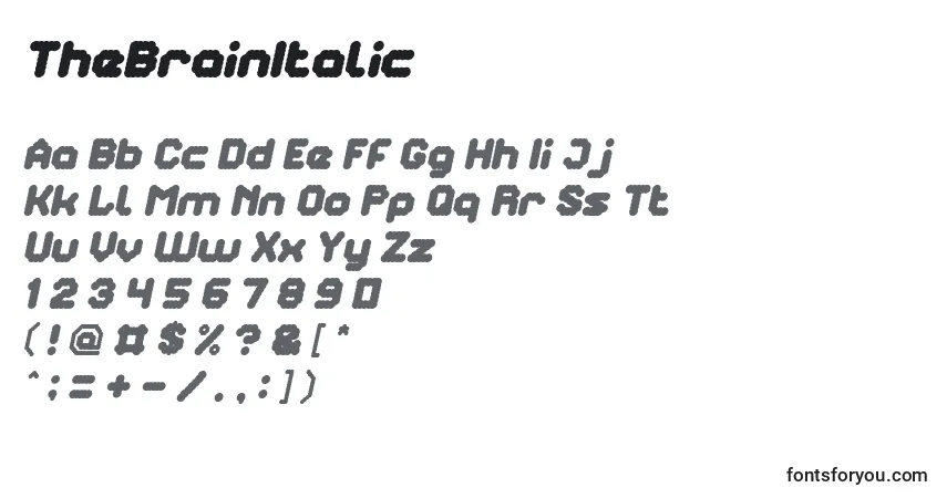 Шрифт TheBrainItalic – алфавит, цифры, специальные символы