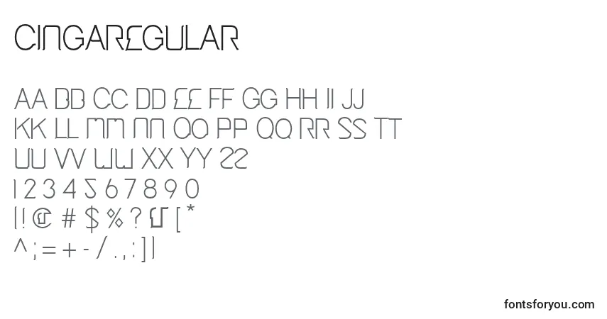A fonte CingaRegular – alfabeto, números, caracteres especiais