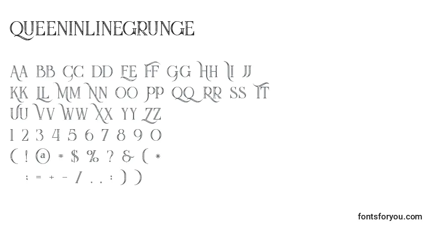 Шрифт Queeninlinegrunge (101329) – алфавит, цифры, специальные символы