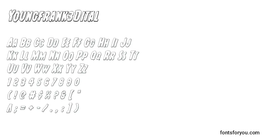 Schriftart Youngfrank3Dital – Alphabet, Zahlen, spezielle Symbole