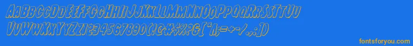 フォントYoungfrank3Dital – オレンジ色の文字が青い背景にあります。