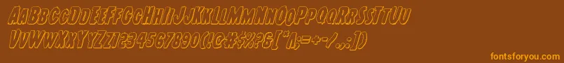 Youngfrank3Dital-fontti – oranssit fontit ruskealla taustalla