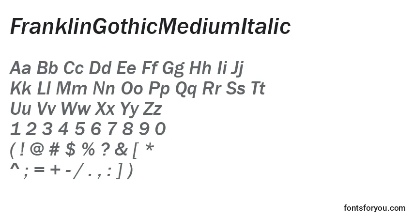 A fonte FranklinGothicMediumItalic – alfabeto, números, caracteres especiais