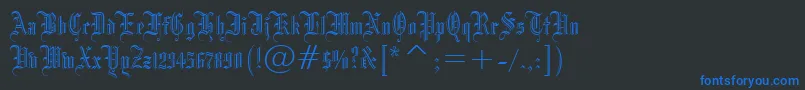 Blackletter686Bt-Schriftart – Blaue Schriften auf schwarzem Hintergrund