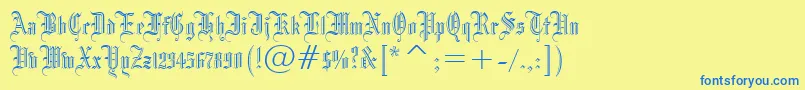 Fonte Blackletter686Bt – fontes azuis em um fundo amarelo