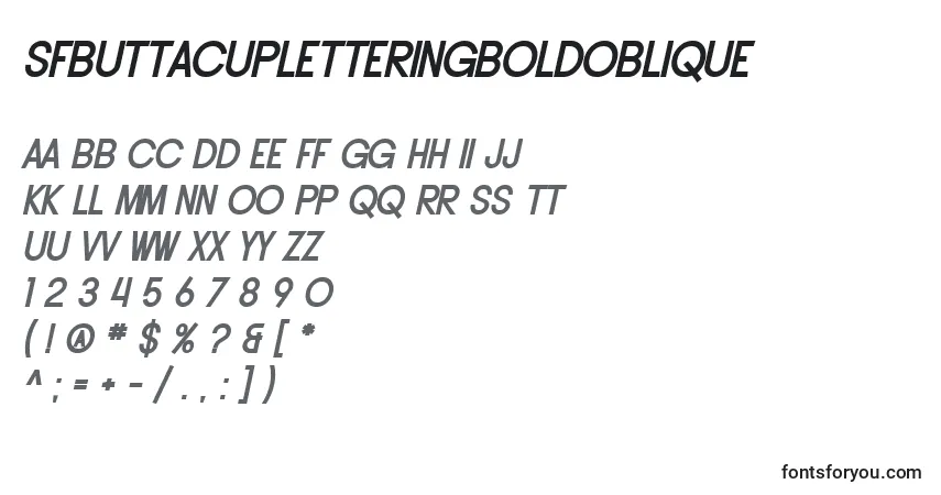 Шрифт SfButtacupLetteringBoldOblique – алфавит, цифры, специальные символы