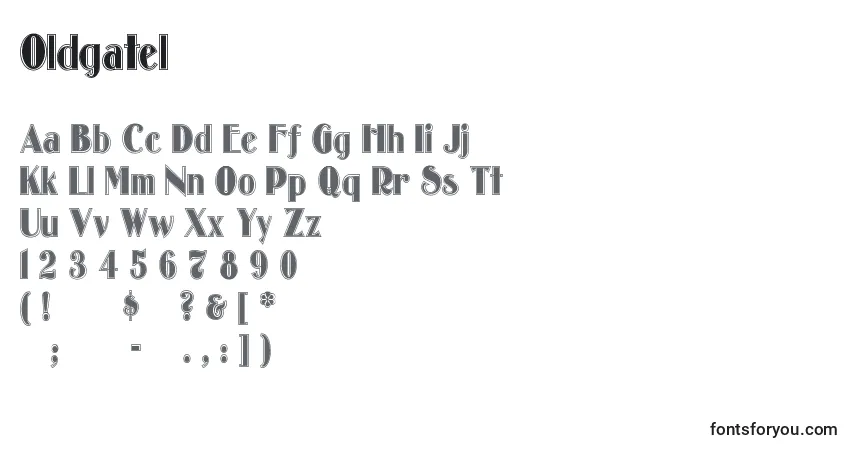 Czcionka Oldgatel – alfabet, cyfry, specjalne znaki