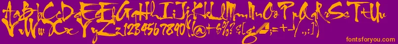 Htf1bkup-Schriftart – Orangefarbene Schriften auf violettem Hintergrund