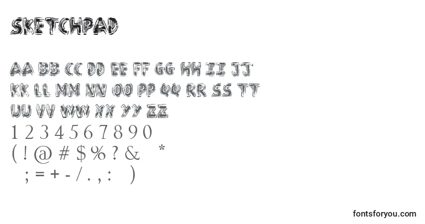 A fonte SketchPad – alfabeto, números, caracteres especiais