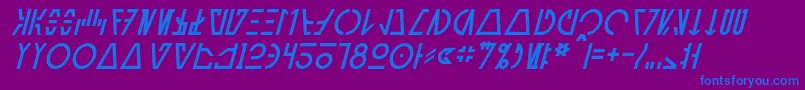 Fonte AurebeshCantinaItalic – fontes azuis em um fundo violeta