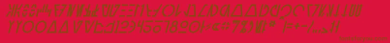 AurebeshCantinaItalic-Schriftart – Braune Schriften auf rotem Hintergrund
