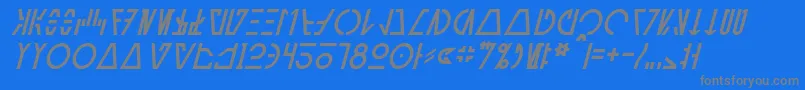 AurebeshCantinaItalic-Schriftart – Graue Schriften auf blauem Hintergrund