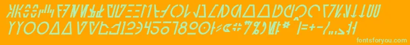 AurebeshCantinaItalic-fontti – vihreät fontit oranssilla taustalla