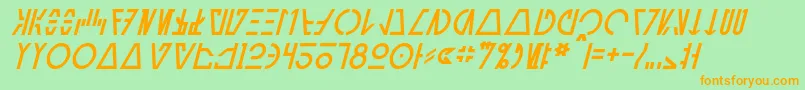 AurebeshCantinaItalic-Schriftart – Orangefarbene Schriften auf grünem Hintergrund