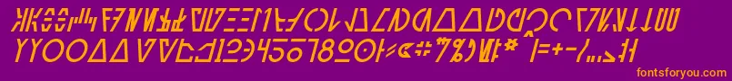 フォントAurebeshCantinaItalic – 紫色の背景にオレンジのフォント