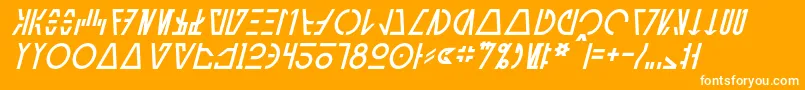AurebeshCantinaItalic-Schriftart – Weiße Schriften auf orangefarbenem Hintergrund