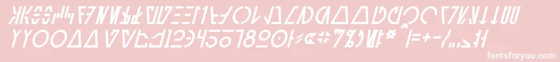 AurebeshCantinaItalic-fontti – valkoiset fontit vaaleanpunaisella taustalla