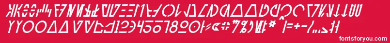 Fonte AurebeshCantinaItalic – fontes brancas em um fundo vermelho