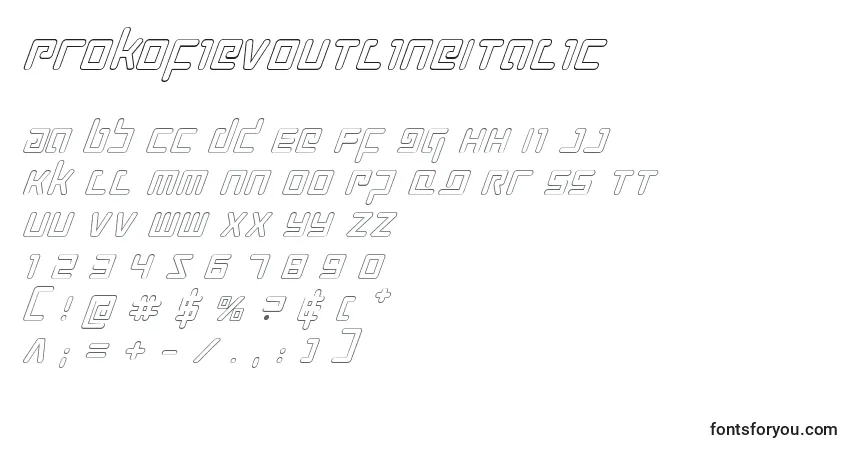 Schriftart ProkofievOutlineItalic – Alphabet, Zahlen, spezielle Symbole