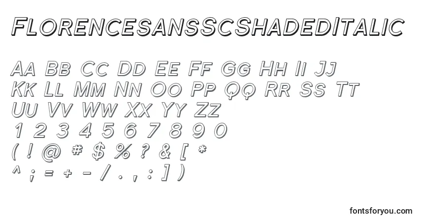 Шрифт FlorencesansScShadedItalic – алфавит, цифры, специальные символы