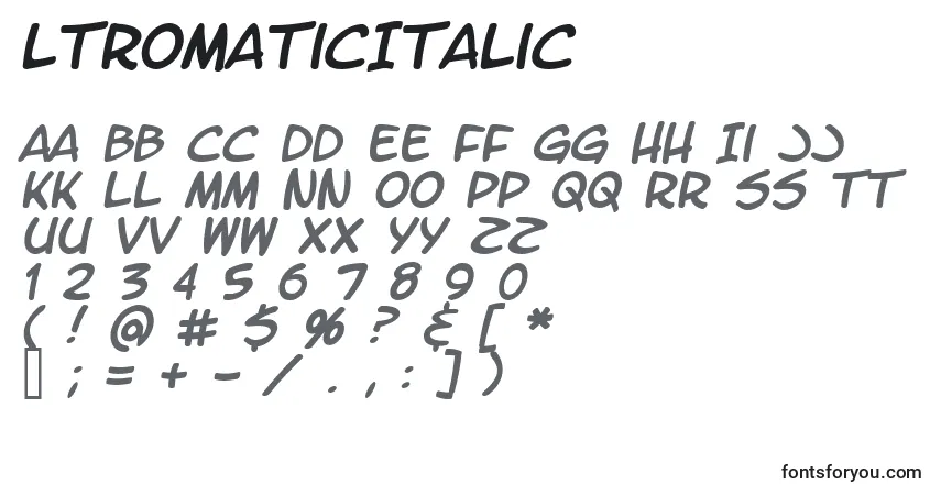 Шрифт LtromaticItalic – алфавит, цифры, специальные символы