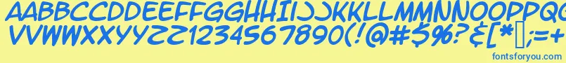 フォントLtromaticItalic – 青い文字が黄色の背景にあります。