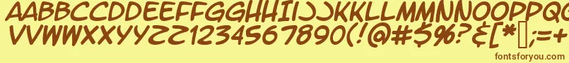 フォントLtromaticItalic – 茶色の文字が黄色の背景にあります。