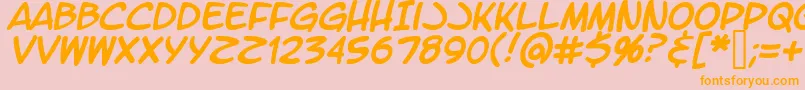 フォントLtromaticItalic – オレンジの文字がピンクの背景にあります。