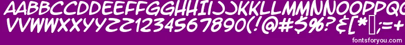 LtromaticItalic-fontti – valkoiset fontit violetilla taustalla