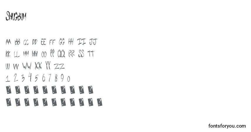 Czcionka Snugbum – alfabet, cyfry, specjalne znaki