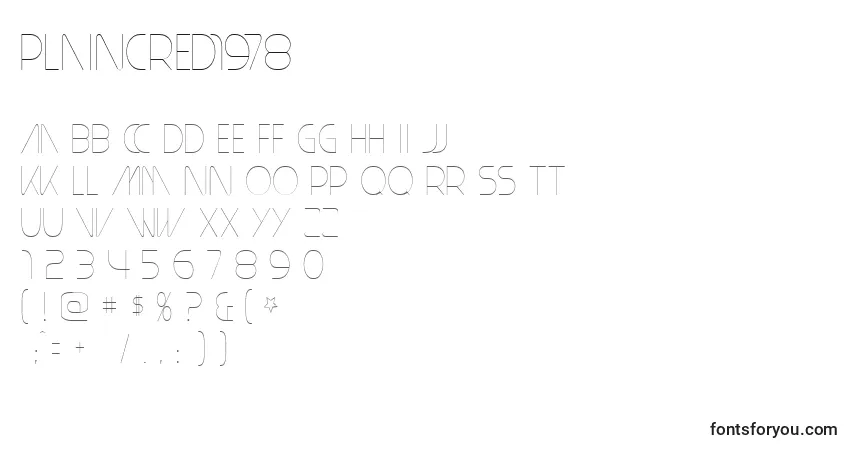 Czcionka PlainCred1978 – alfabet, cyfry, specjalne znaki