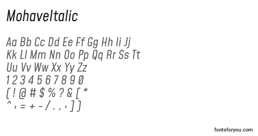 A fonte MohaveItalic – alfabeto, números, caracteres especiais