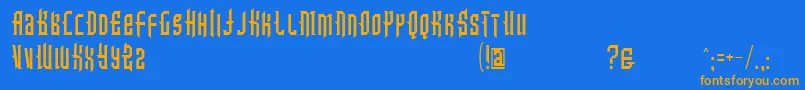 フォントIntotheblue – オレンジ色の文字が青い背景にあります。