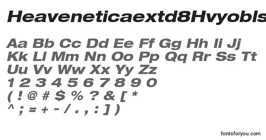 Czcionka Heaveneticaextd8Hvyoblsh – alfabet, cyfry, specjalne znaki