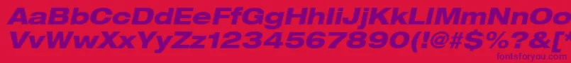 Czcionka Heaveneticaextd8Hvyoblsh – fioletowe czcionki na czerwonym tle