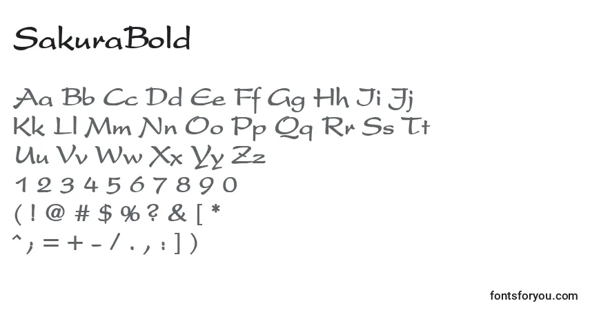 A fonte SakuraBold – alfabeto, números, caracteres especiais