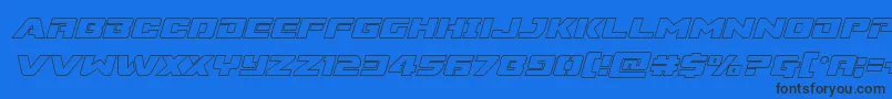 Supercommandooutital-Schriftart – Schwarze Schriften auf blauem Hintergrund