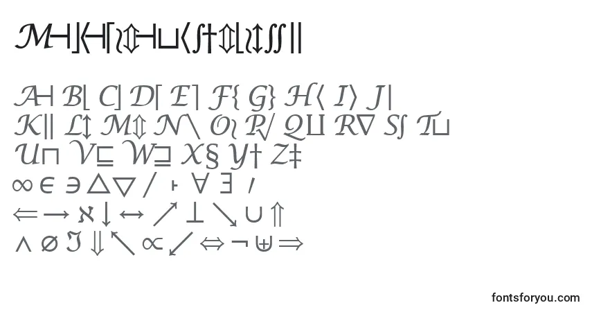 A fonte Machadomathsymbolssk – alfabeto, números, caracteres especiais