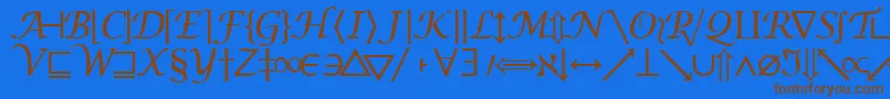 フォントMachadomathsymbolssk – 茶色の文字が青い背景にあります。