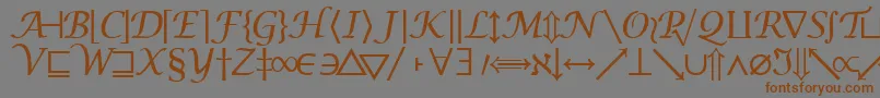 フォントMachadomathsymbolssk – 茶色の文字が灰色の背景にあります。