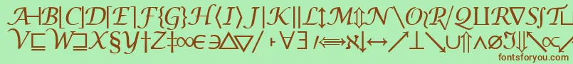フォントMachadomathsymbolssk – 緑の背景に茶色のフォント