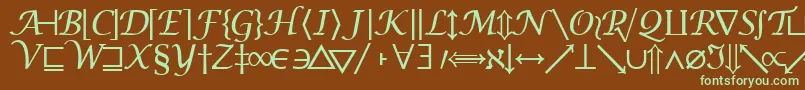 フォントMachadomathsymbolssk – 緑色の文字が茶色の背景にあります。