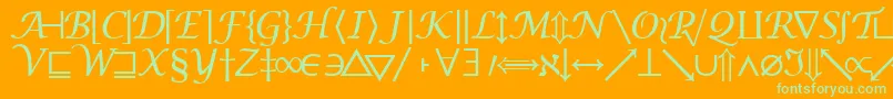Machadomathsymbolssk-Schriftart – Grüne Schriften auf orangefarbenem Hintergrund