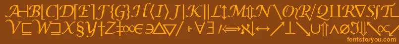 フォントMachadomathsymbolssk – オレンジ色の文字が茶色の背景にあります。