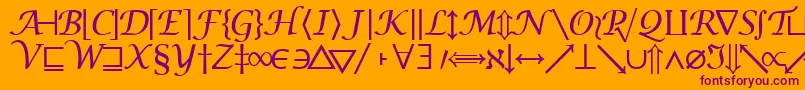 Machadomathsymbolssk-fontti – violetit fontit oranssilla taustalla